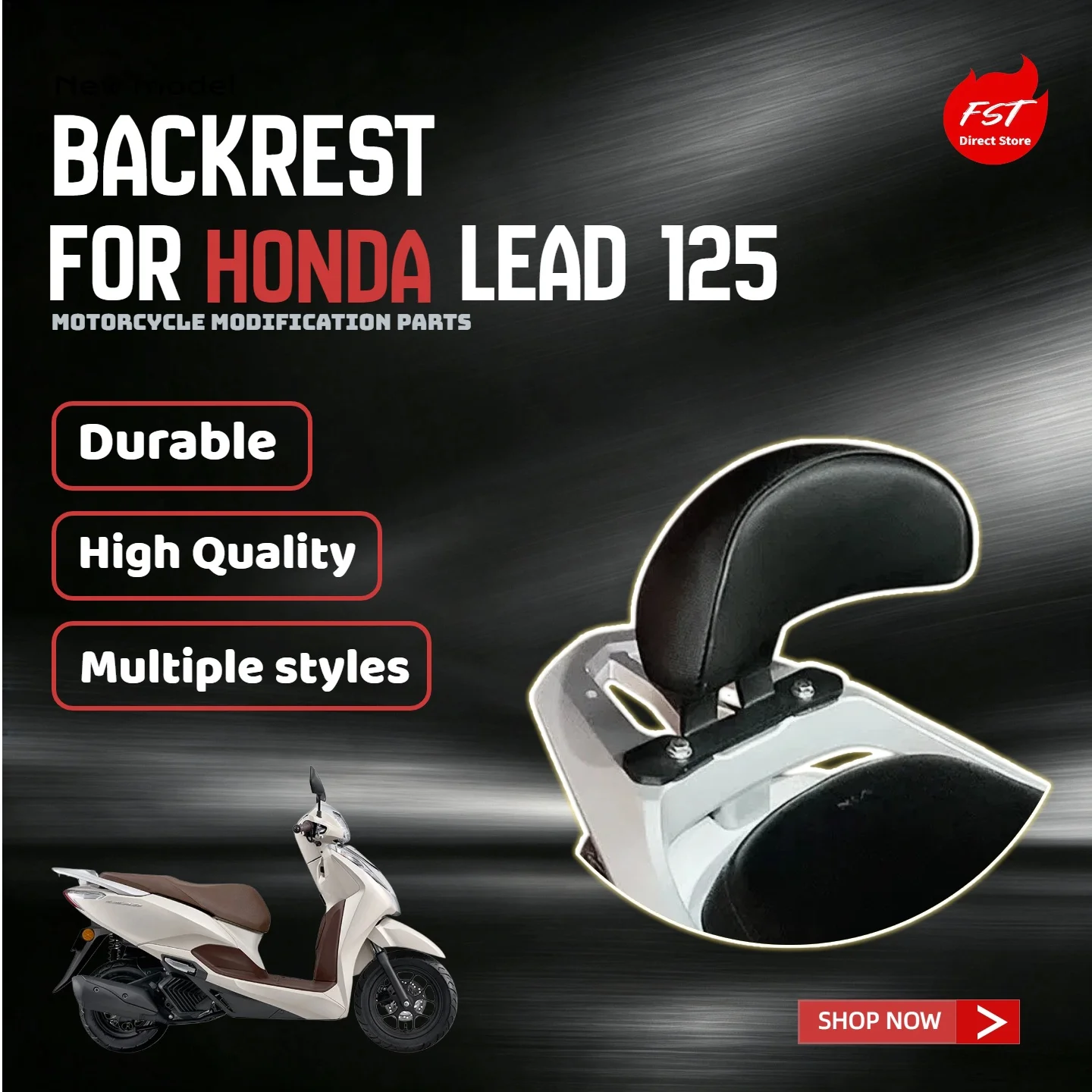 For HONDA LEAD 125 Rear Backrest, Custom Fit No‑Drill Installation Motorcycle Mod Parts