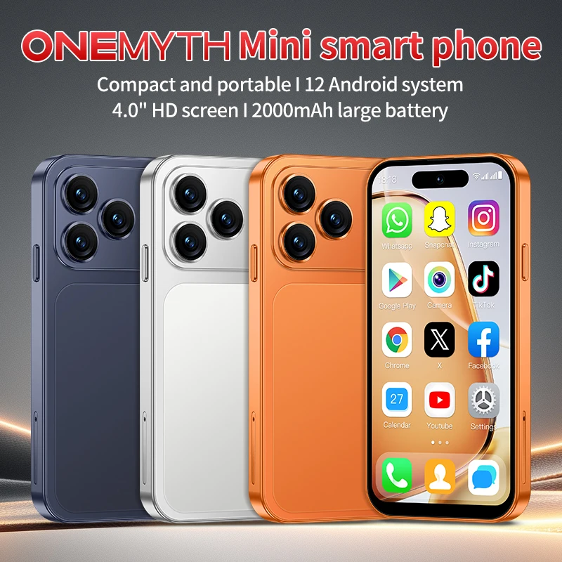 Новый смартфон ONEMYTH A18 Pro 2026 года, оранжевый, мини, Android, экран 4.0 дюйма, две SIM-карты, двойной режим ожидания, с распознаванием лиц