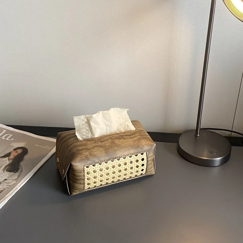 Wood Grain Tissue Box Value Home Living Room Bedroom Kitchen Light Luxury High Sense Antique Desktop Hand Wipe Leather Material