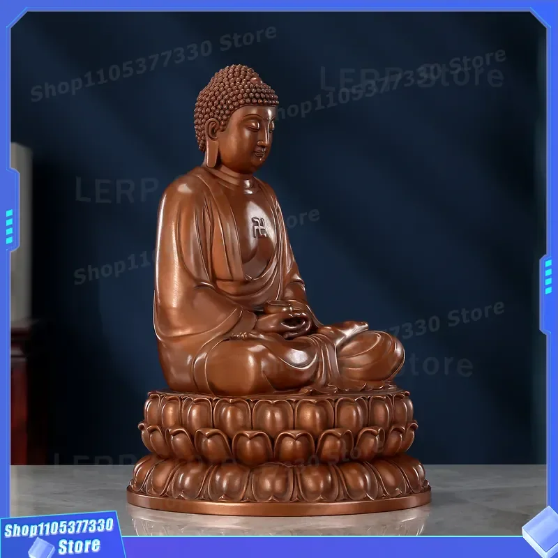 Copper Sakyamuni Buddha Statue Seated on Lotus Home Decoration Ornament Religious Offering Figure Antique Style Craft Gift