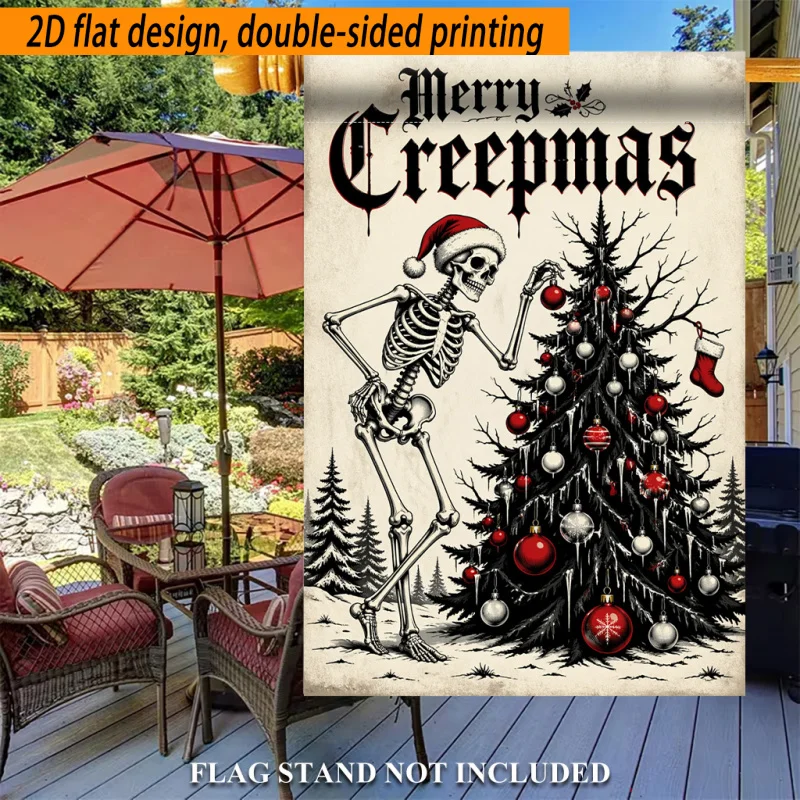 2D Flat - 2D Flat - 2D Flat, Double-Sided Printed 2D Flat Garden Flag, 1pc, Skull And Christmas Tree Design, Polyester Garden Flag, Holiday Outdoor Flag, Suitable for Outdoor Home And Garden Decoration, Valentine'S Day, Mother'S Day