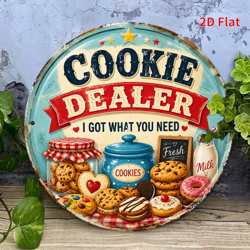 Cookie Dealer I Got What You Need Metal Plaque, Round Vintage Decorative Sign, Retro Baking Donut Wall Art