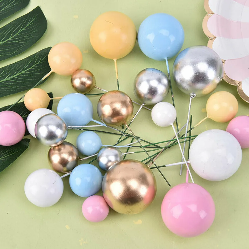 20Pcs Christmas Ball Cake Topper Gold Silver Ball Happy-Birthday Cake-Topper DIY Cupcake Flags Wedding Decor Birthday-Decoration