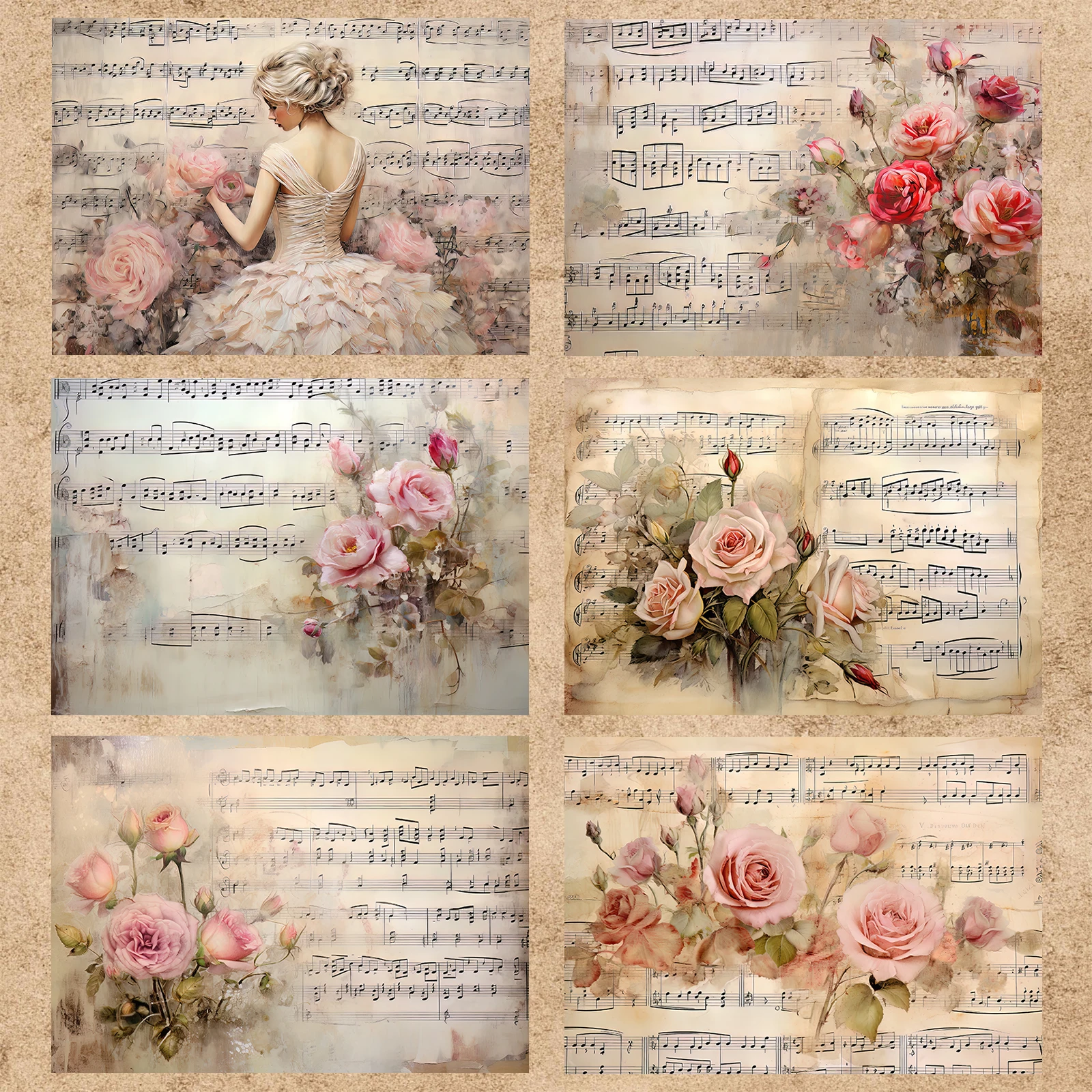 16 Sheets A5 Size Pink Rose Sheet Music For Girls Background Vintage Grunge Journal Planning Scrapbooking