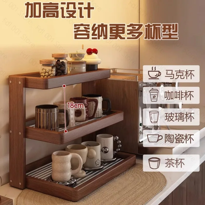 Solid Wood Acrylic Cup Holder Desktop Storage Rack For Coffee Tea Water Cup Dining Table Side Cabinet Decor