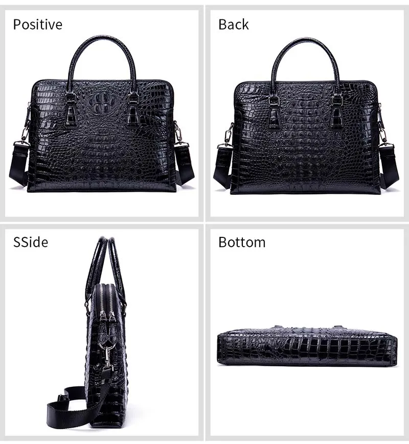 Sac à main d'affaires en cuir de vachette pour homme, étui Bombes, motif crocodile, cuir véritable, ordinateur portable 14 ", sac de bureau pour homme, noir, nouvelle marque