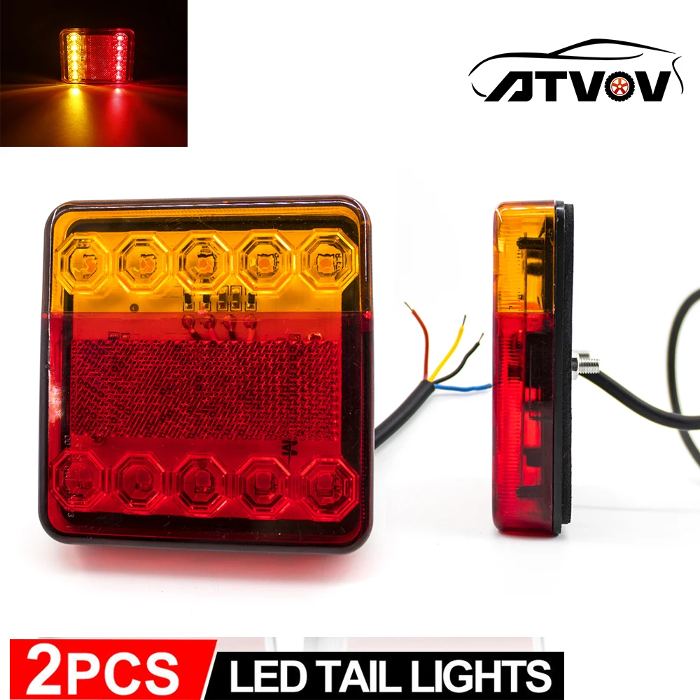 

ATVOV 2Pcs LED 12V 24V Rear Side Tail Light Warning Turn Signal Revese Brake Indicator Lamp Truck Trailer Boat Van Waterproof