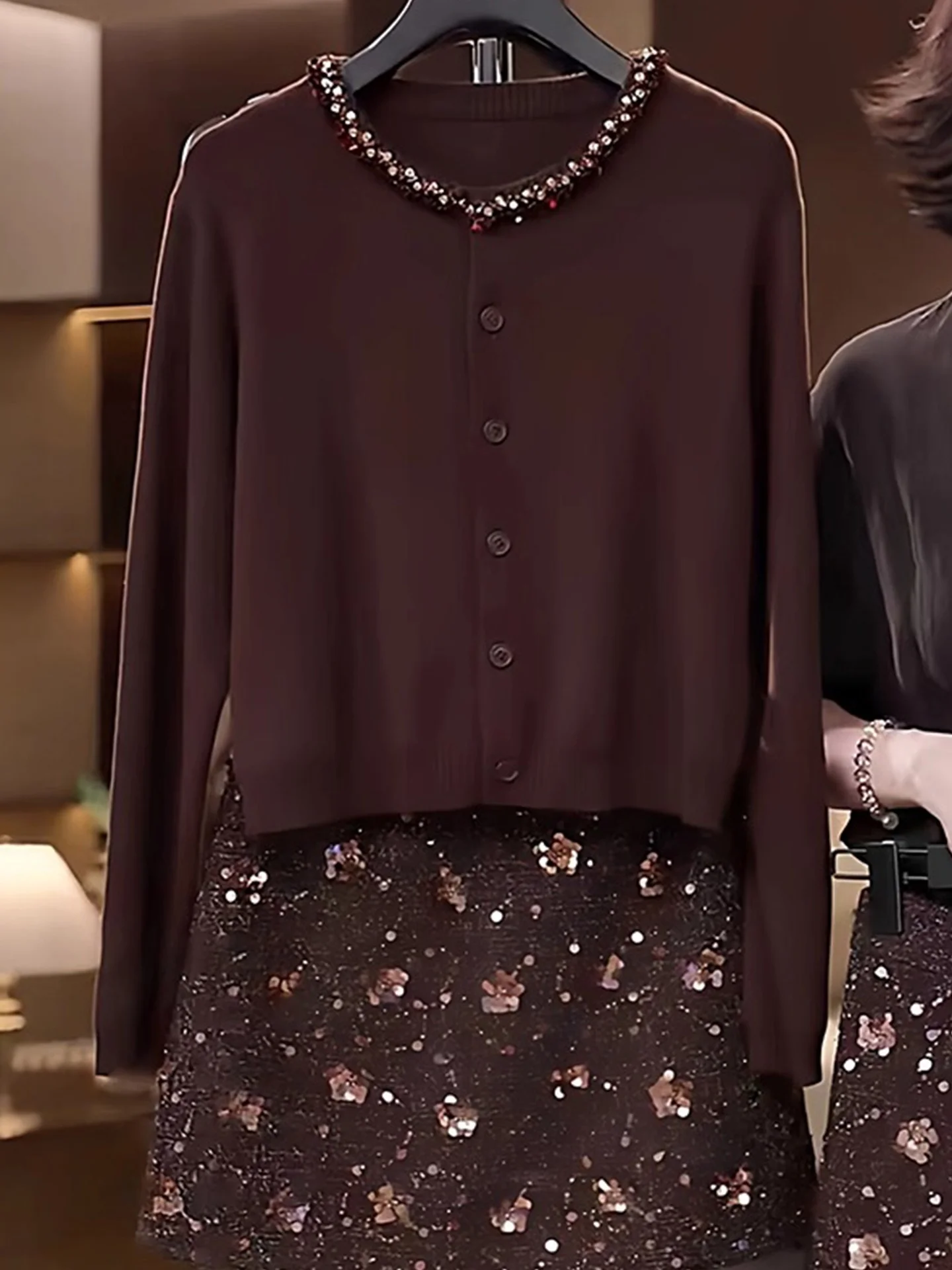 엘레 티엔드 롱 스웨터 니트 스웨터 라운드 넥 디자인 센세이션 장식 캐주얼 겨울 상의 피부 친화적인 울...