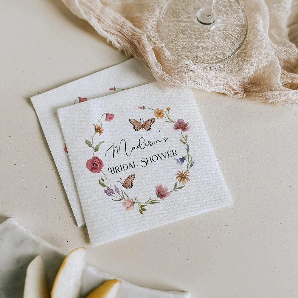 50pcs Personalized Paper Napkins Wedding Decoration Flower Napkin Engagement Party Anniversary Supply Bridal Shower Table Napkin