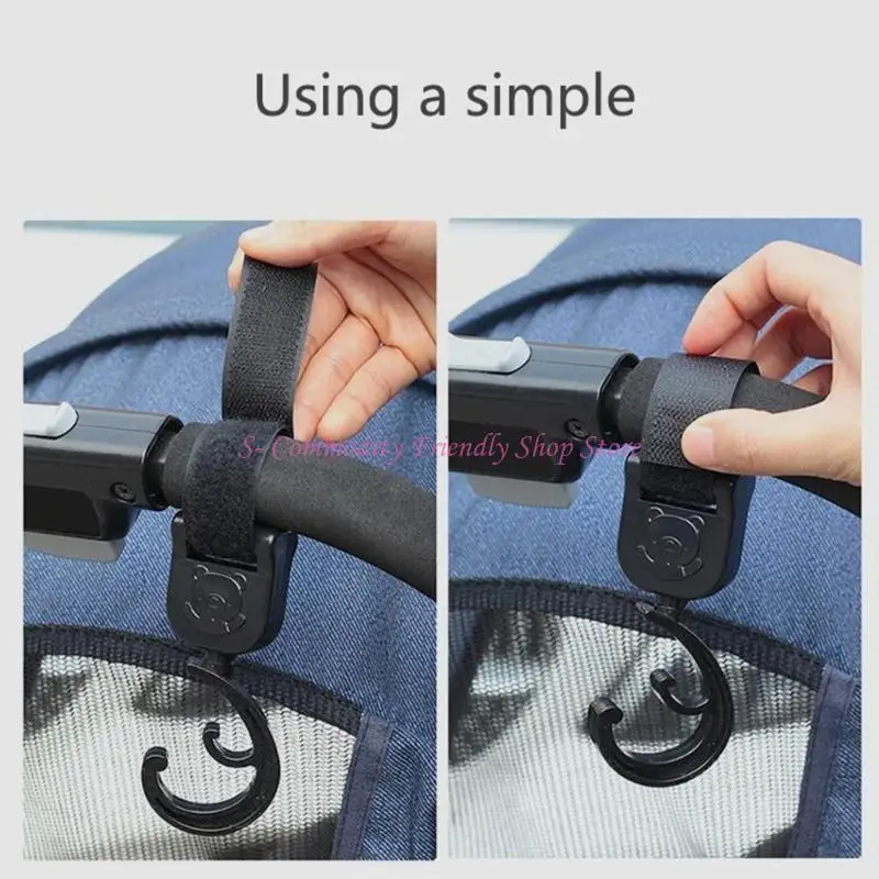 85AE خطاف لعربة الأطفال لأكياس التعليق منظم حقيبة الحفاضات 360 خطاف دوار للكرسي المتحرك ملحقات مريحة #3