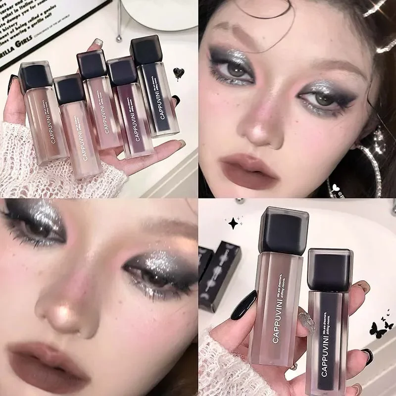 Punk Gothic Lipsticks Matte Velvet Lip Glaze Dark Brown Lip Gloss Waterproof Nude Base Lip Tint Mud Korean Makeup Cosmetics