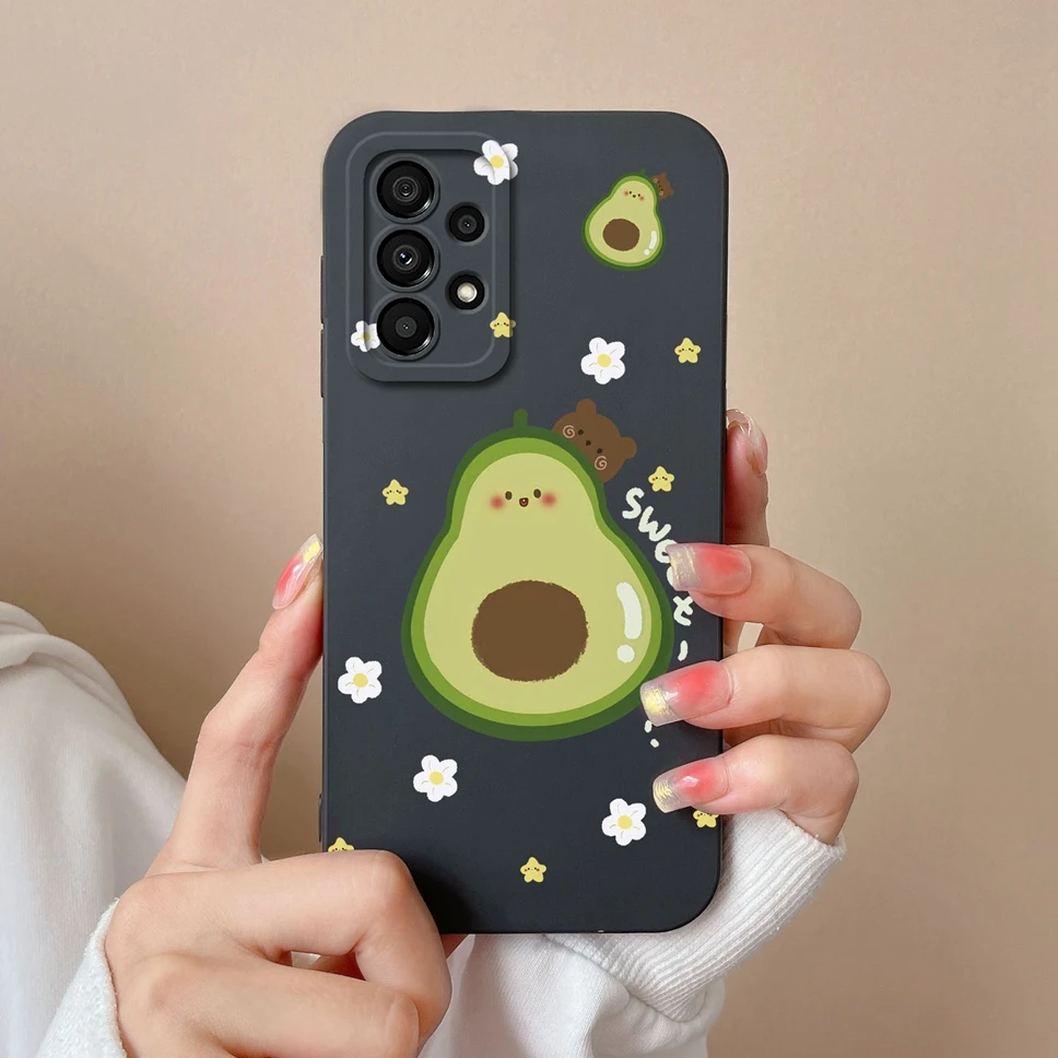 Etui na telefon Samsung Galaxy A71 A72 A73 4G 5G Liquid Silicone Lovely Avocado Cover For Samsung Galaxy A71 A 72 A73 4G 5G Fundas