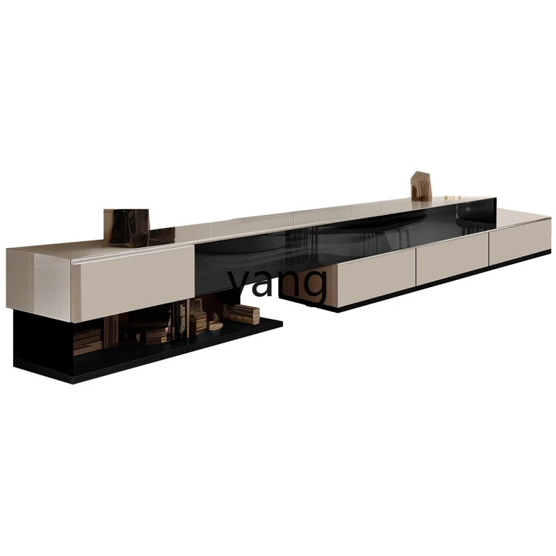 

TGF modern simple solid wood extended TV cabinet household wall black and white storage TV narrow floor cabinet