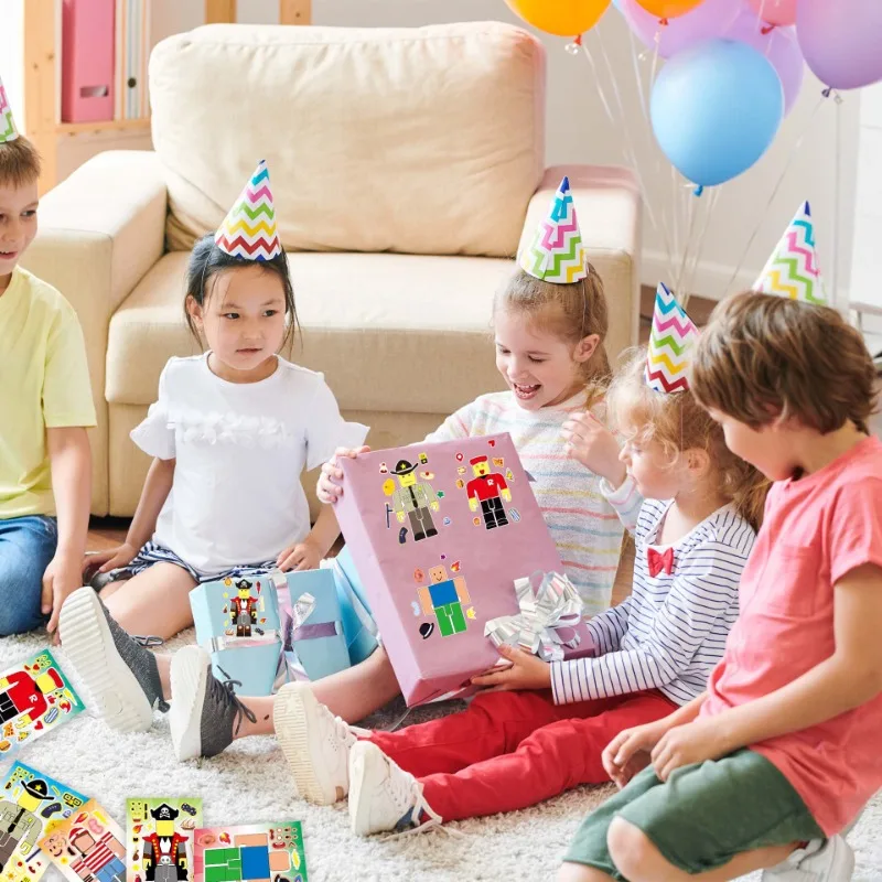 16pcs 로블록스 애니메이션 DIY 스티커 퍼즐 얼굴 조각 그림 맞추기 교육용 장난감 게임 재미있는 어린이 생일 파티 용품