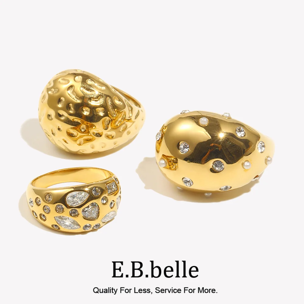 Rhinestone Água Gota Cabeça Anel, Cavalo Olho Coração Zircão Rhinestone Dome, Padrão Hammering, Grande Gota De Água Assimétrica