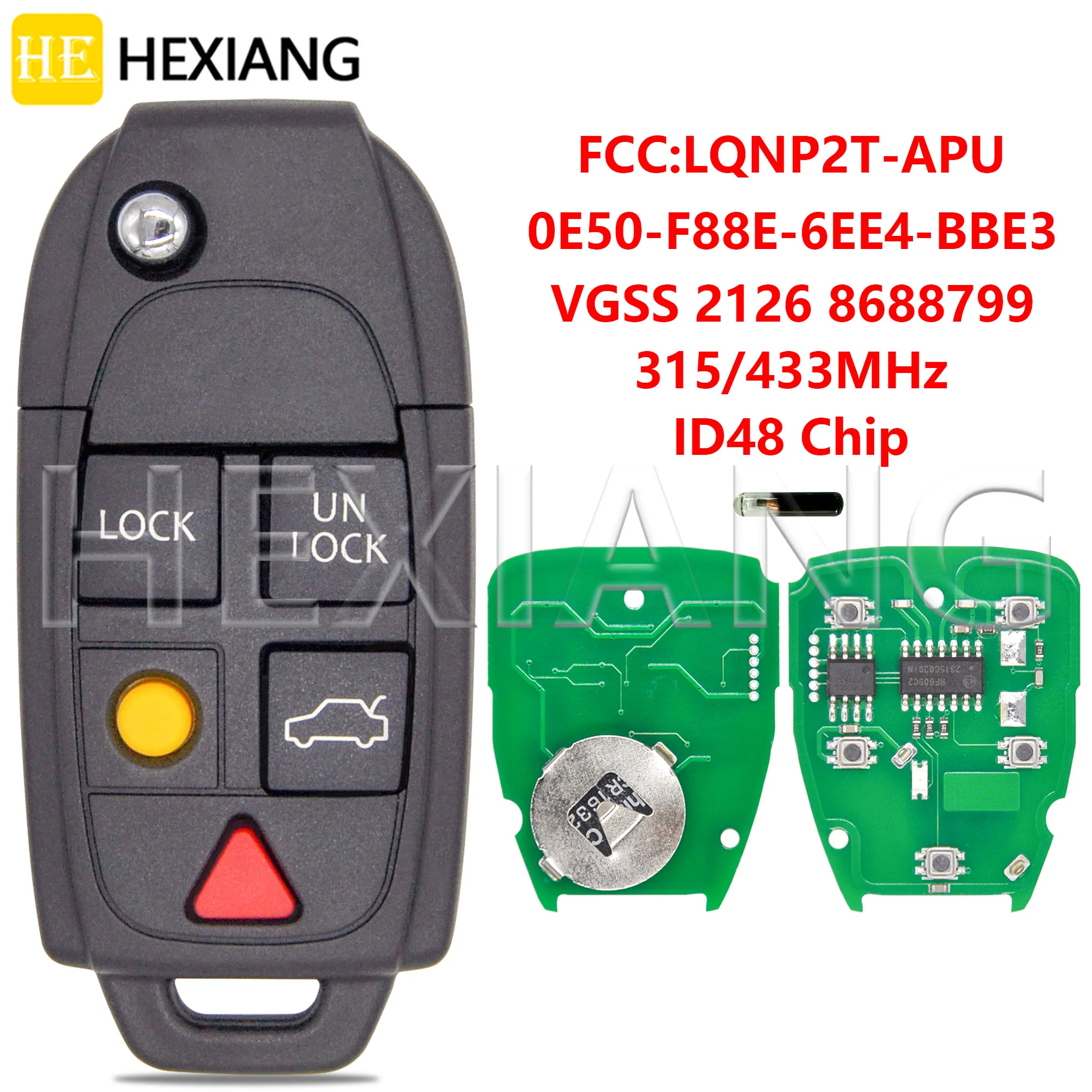 

HE LQNP2T-APU ID48Chip 315/433MHz Flip Car Remote Control Key 8688799 For Volvo C30 S40 V50 S60 S70 V70 XC70 S80 XC90 2004-2015