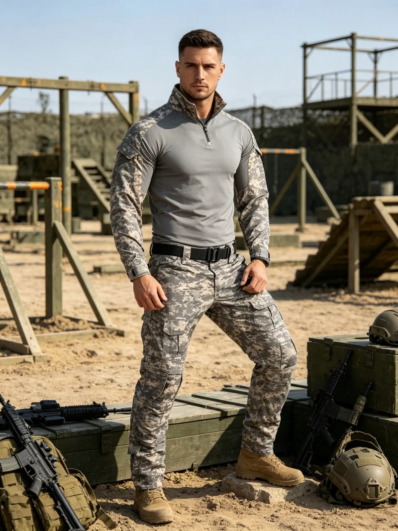 Men's Tactical Frog Suit Training Uniform Set Flame Resistant Quick-Dry Camouflage Workwear Waterproof Wear-Resistant Gift Belt