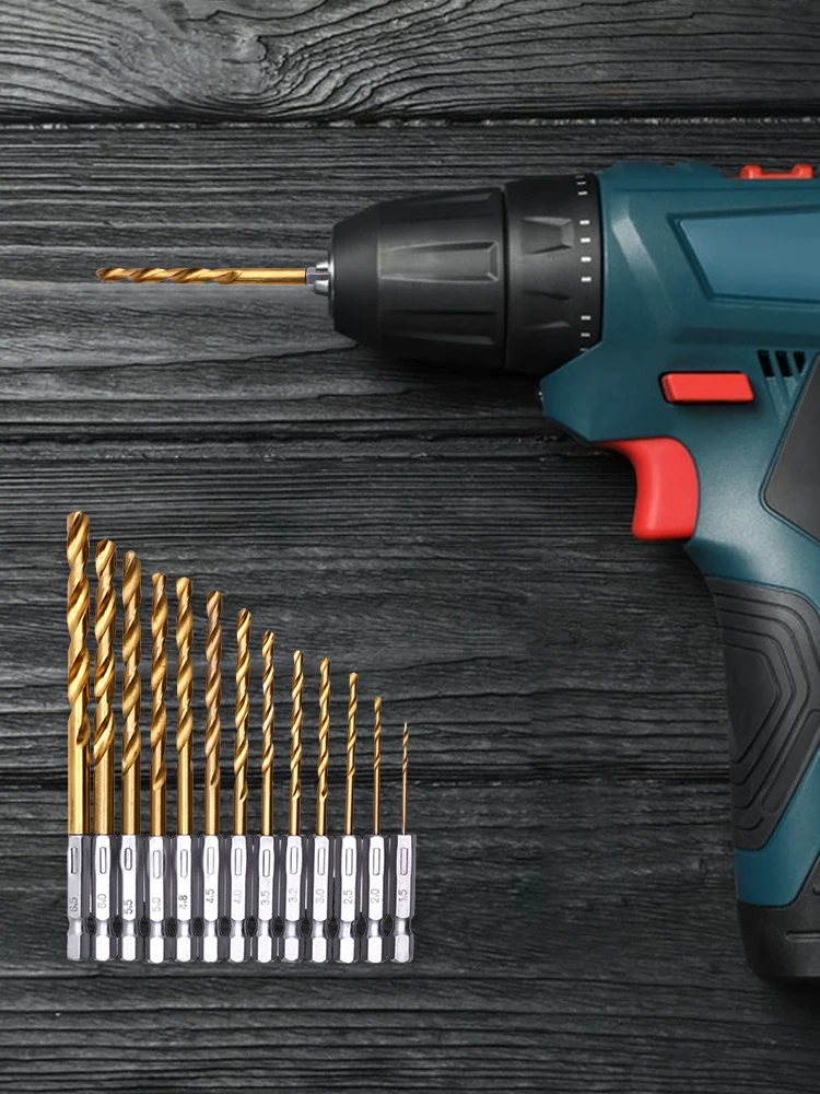 13 قطعة 1/4 بوصة عرافة عرقوب لقمة ثقب التيتانيوم المغلفة HSS تويست تأثير مثقاب مجموعة 1.5-6.5 مللي متر شنيور يعمل بالبطارية تويست مجموعة لقمة مثقاب #4