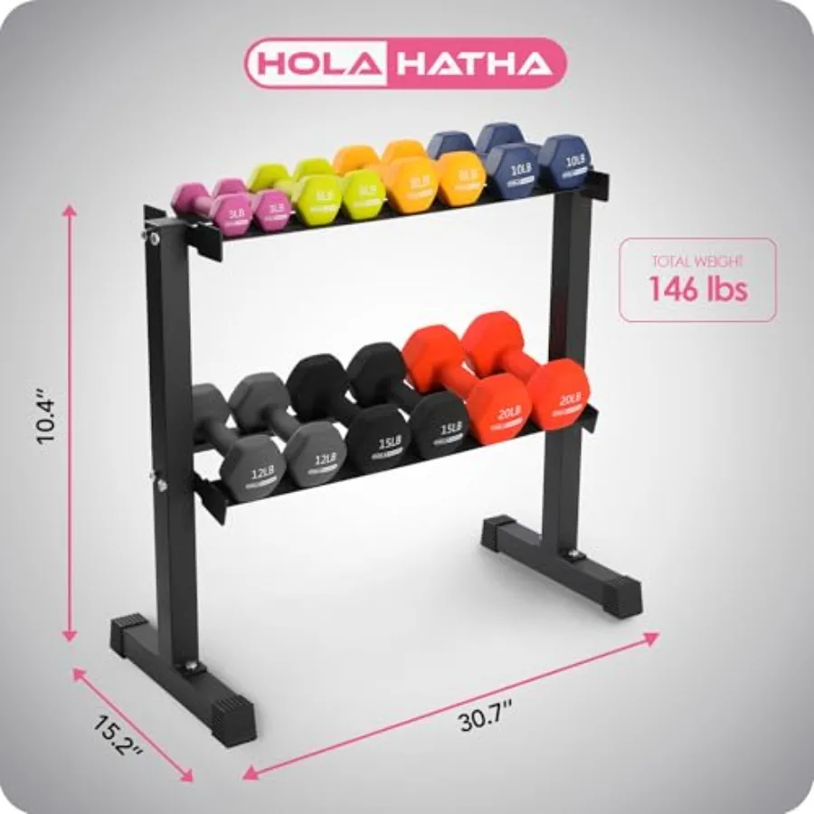 Neoprene Dumbbell Weights Set with Rack, 146 Lbs, Multicolor