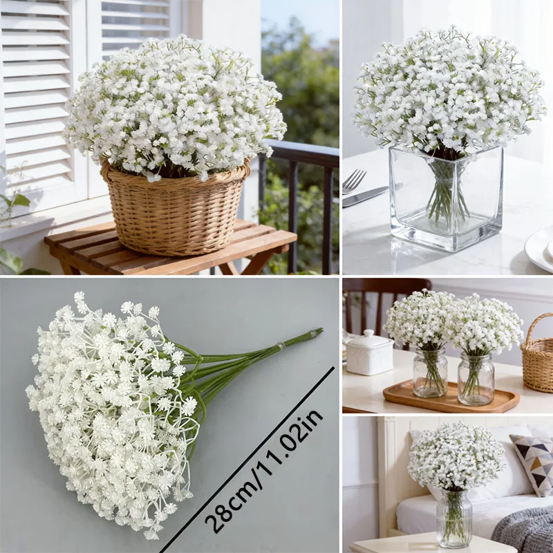 24 Bündel - 720 künstliche Blumen für den Valentinstag und Hochzeiten, weiße Sträuße mit realistischem künstlichem Schleierkraut, Dekorationsblumen für Feiertage, geeignet für Jubiläen, Hochzeiten, Verlobungen, Hotels, Gärten, St. Patrick's Day, Muttertag, Thanksgiving, Valentinstag und Juni-Tag-Dekorationen, ideal für die Innen- und Außenverkleidung von Häusern. – Detail 6