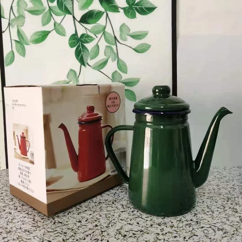 

1.1L Enamel Coffee Pot Army Green Teapot Hot Pot Restaurant Kettle For Home Enamel Pot Cup