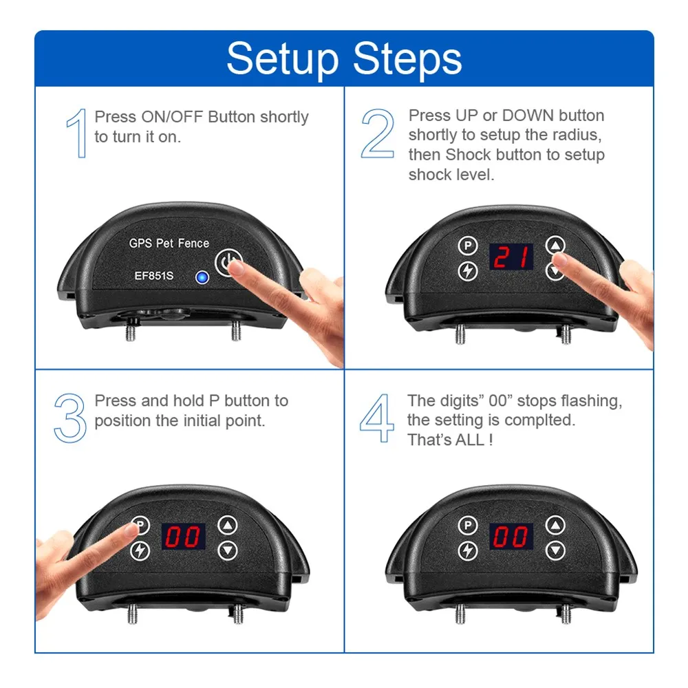 800 Meters Radius Wireless Dog GPS Collar Warning Tone Static and Shock Rechargeable and Waterproof GPS Electric Pet Fence