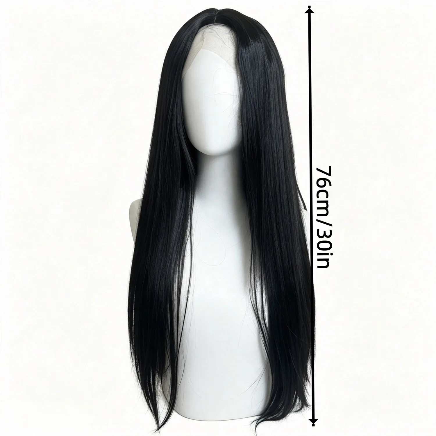Straight Wig 30 Inch Black Heat Resistant Synthetic Wig For Women With Side Bangs