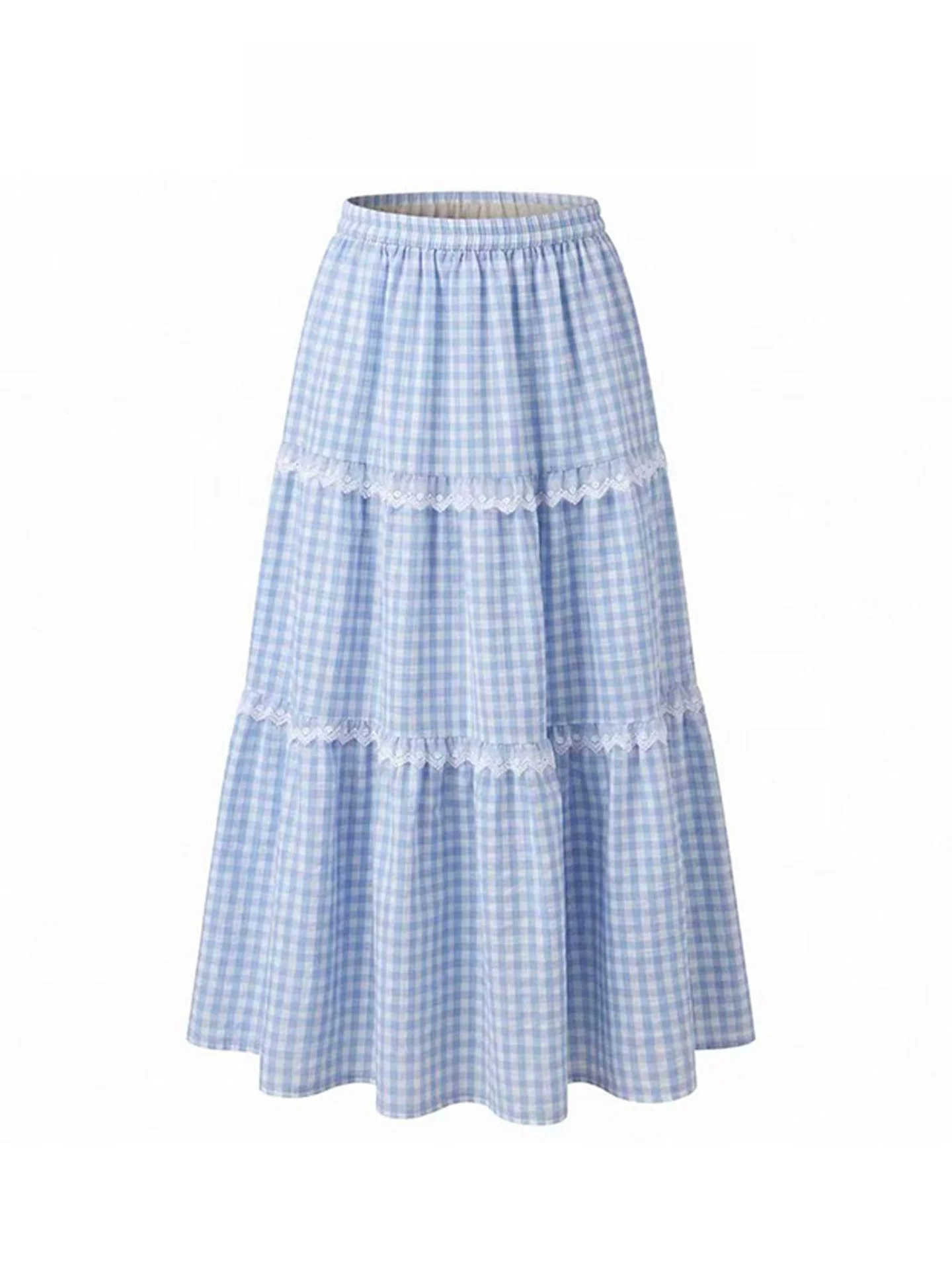 

Sweet Lace A-Line Skirt Women's Summer Midi Skirt High Waist Design Slimming Drapey Girl's Casual Polyester Skirt