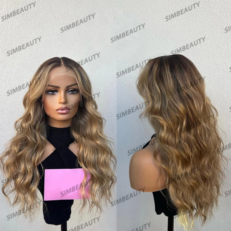 

100% Human Hair Women Wigs Ombre Pre PLucked Honey Blonde Cheap T Part Wigs with Baby Hair Glueless 200Density 13x6 Lace Wigs