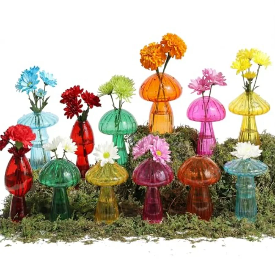 

Mushroom glass propagation vases for plant propagation station, borosilicate glass, bright color, 13 pcs set with 6 colors, ide