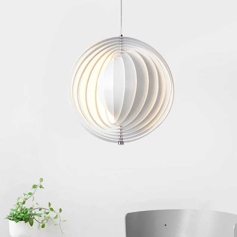 Artistic Rotating Moon Droplight Design Dining Room Pendant Light Bedroom Bedside Hanging Lamp White Spherical Stacke Chandelier