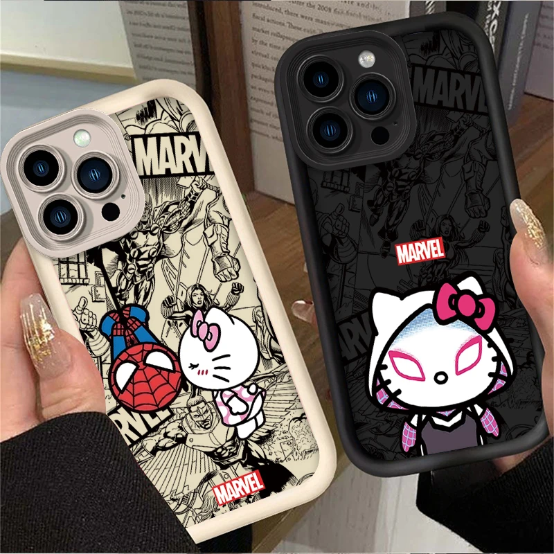 Marvel Spider Man Cat Liquid Silicone Phone Case For iPhone 15 Pro Max 14 13 12 11 X XS XR 7 8 Plus SE 2020 Soft Protect Cover image 2