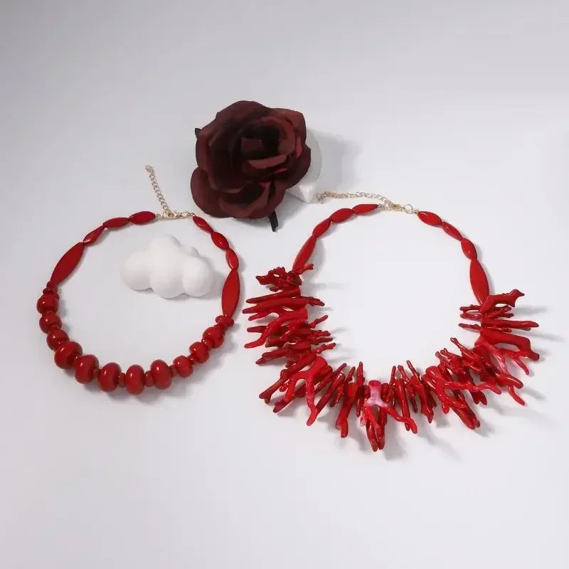 Модные винтажные цепочки из бисера в богемном стиле для женщин, большие бусины, коралловый кулон, ювелирное изделие, подарок