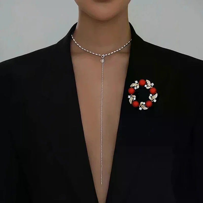 Fashion Red Round Garland Brooches Women Clothing Coat Jewelry Party Accessries Gifts