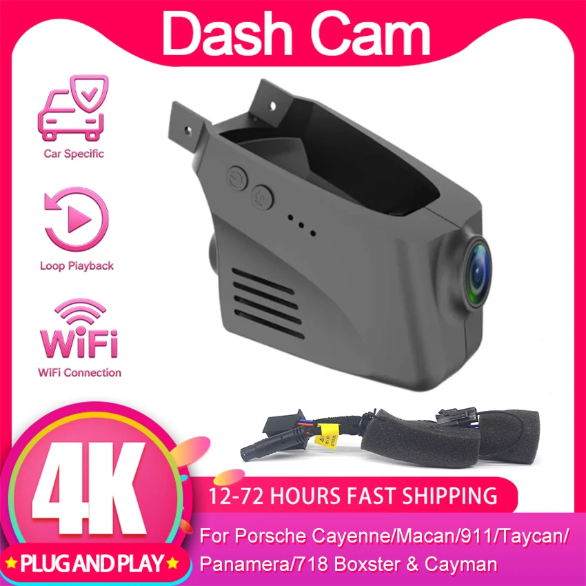 Dash Cam For Porsche Cayenne/Macan/911/Taycan/Panamera/718 Boxster & Cayman, Wireless APP Control Dashcam, 2160P Video Recorder