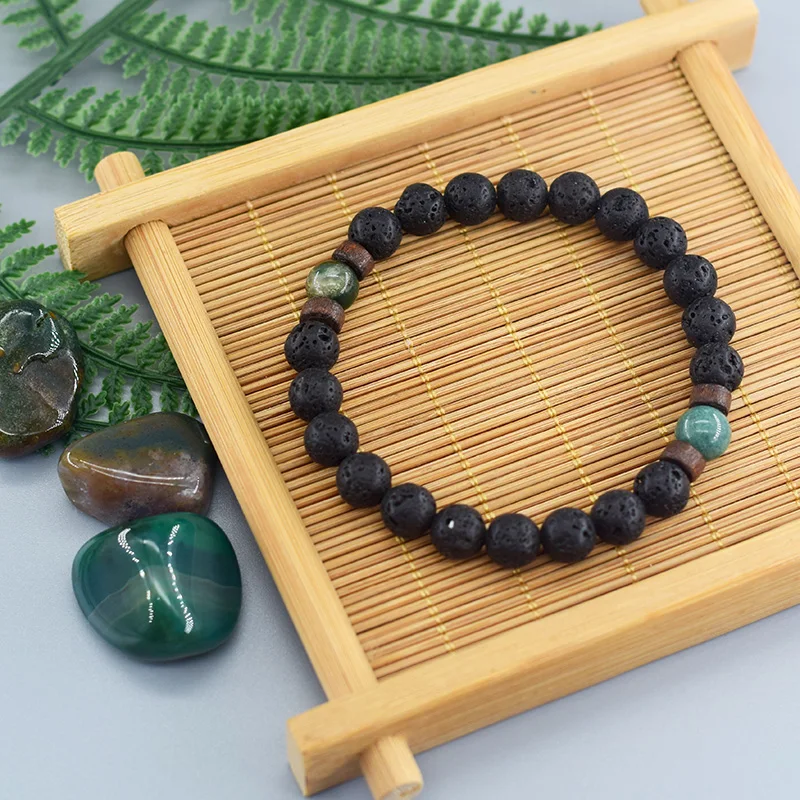 Natural Indian Agate Bead Stone Bracelet Men Women Volcanic Lava Energy Healing Yoga Meditation Jewelry Couple Gift for Lover