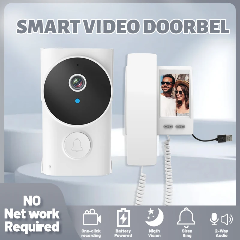 

2.4Ghz Wireless Video Doorphone Video Intercom Doorbell Camera with 3.5'' IPS Screen 2-Way Audio Video Recording Home Door Bell