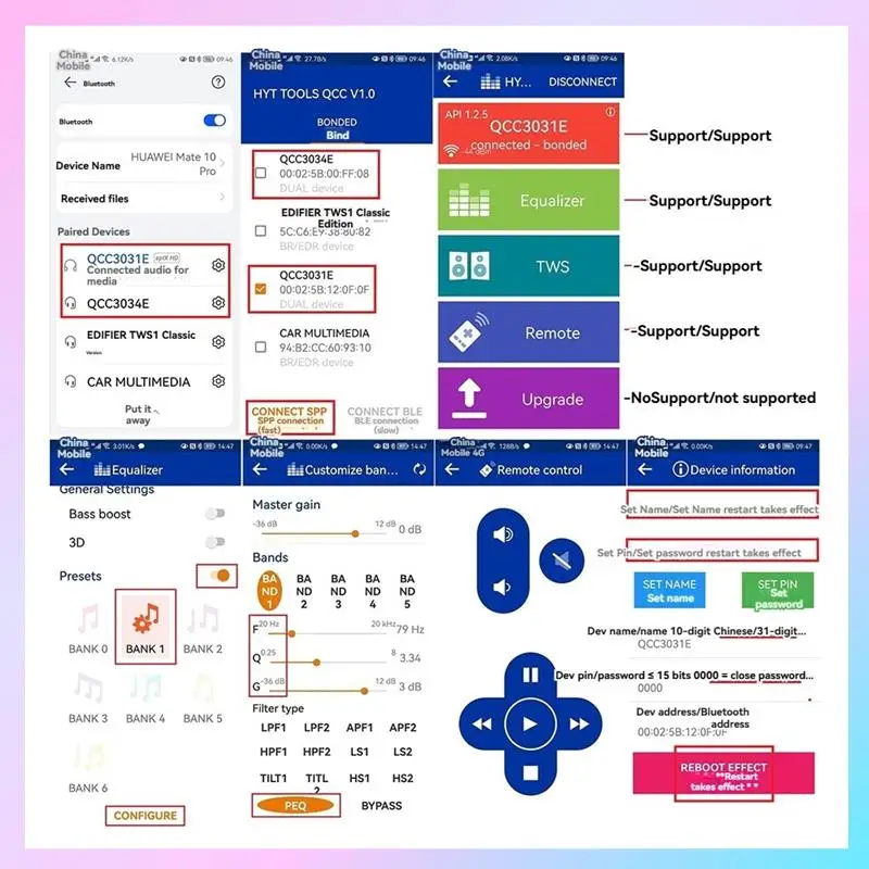 

AB25-QCC3034 Усилитель мощности Bluetooth 15Wx2 Стерео AUX Поддержка управления через приложение для изменения имени, настройки пароля и регулировки эквалайзера