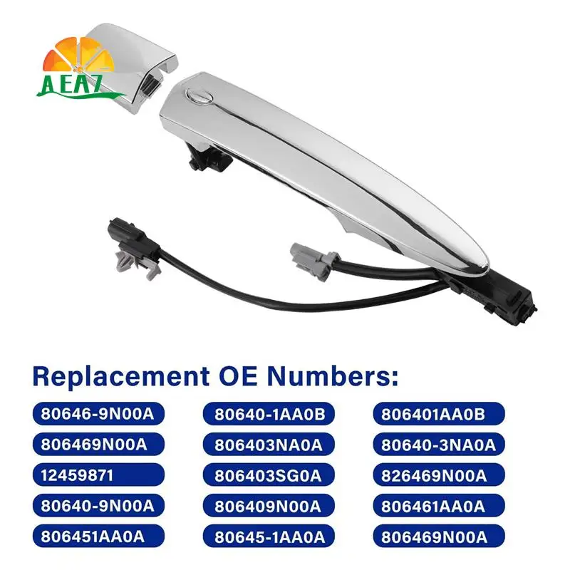 

AEA7-1Pair Front Door Exterior Handle Chrome W/ Smart Entry For Nissan Leaf Maxima Sentra 2009-2018 80645-1AA0A 80640-1AA0B