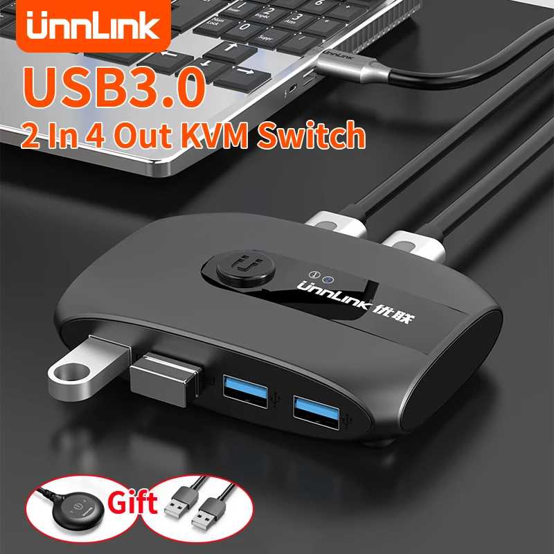 Unnlink USB 2 to 4 KVM Switch USB 3.0 2.0 Switcher Sharing 4 Devices USB Hub for Mac PC Keyboard Mouse Printer Monitor USB Stick