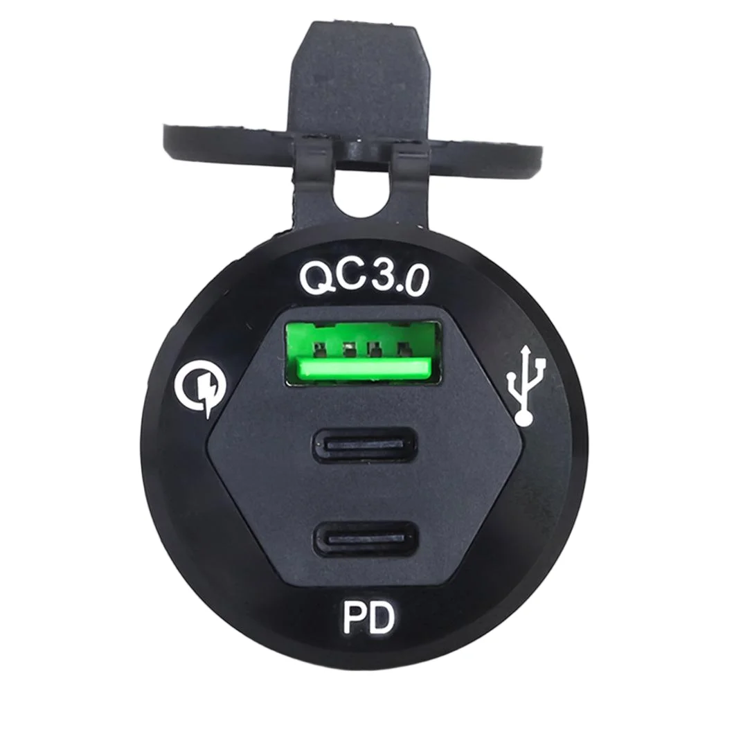 Car Charger USB Fast Charging USB-A QC3.0 Dual PD USB Type C Charger Socket For Car Boat Motorcycle With Protective Cover