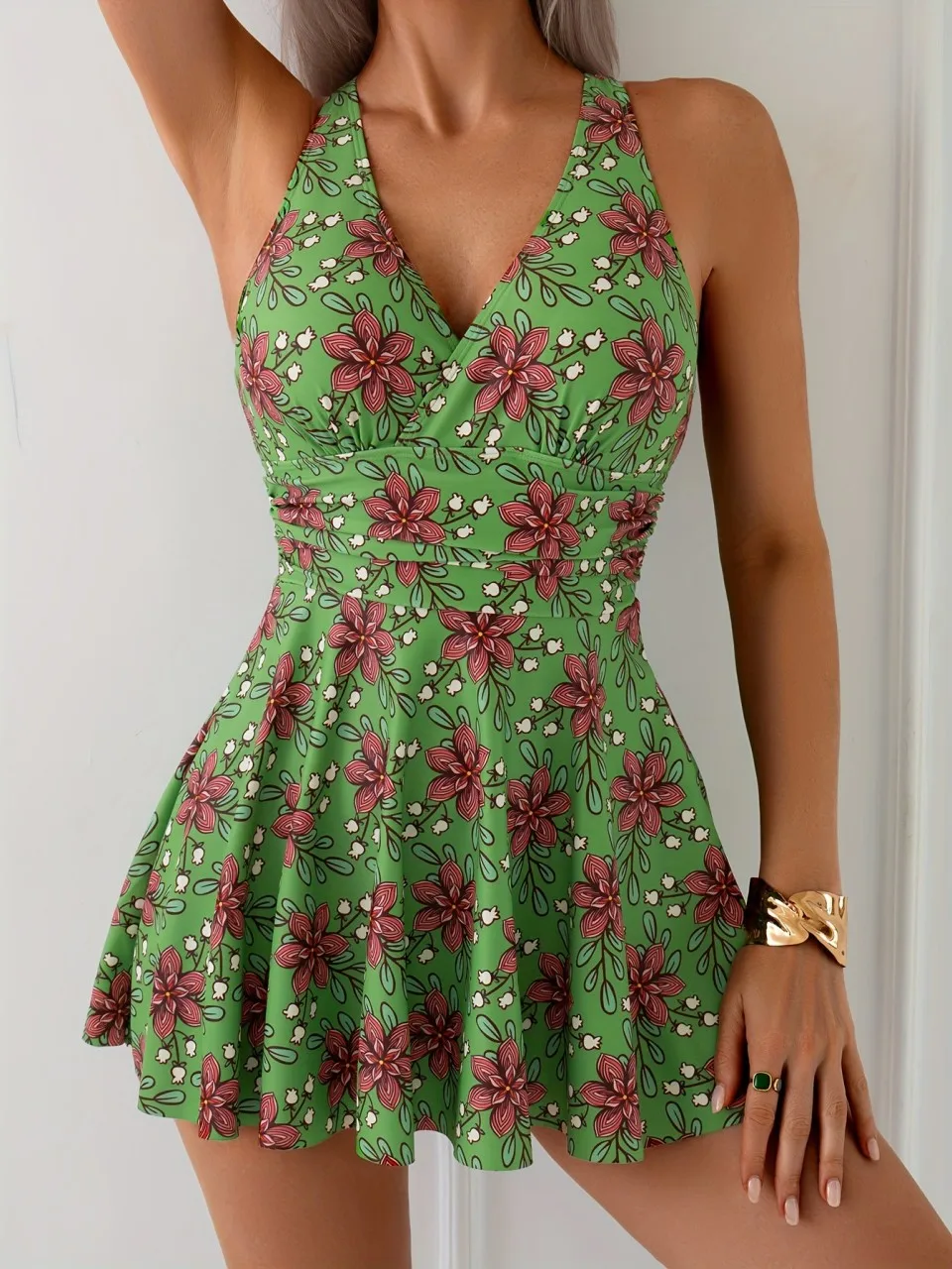 2025 Floral Printed Strappy Swimwear Women One Piece Criss Cross Back Swimsuit Dress Bathers Bathing Swimming Suit Beachwear
