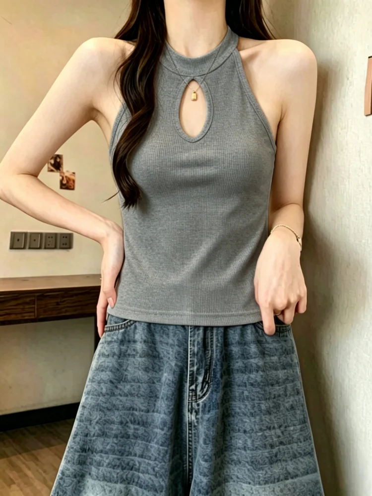 Women's 95 Cotton Halter Neck Tank Top Slim Fit Base Layer Sexy Back Design Spring Summer New Style Large Size Inner And Oute...