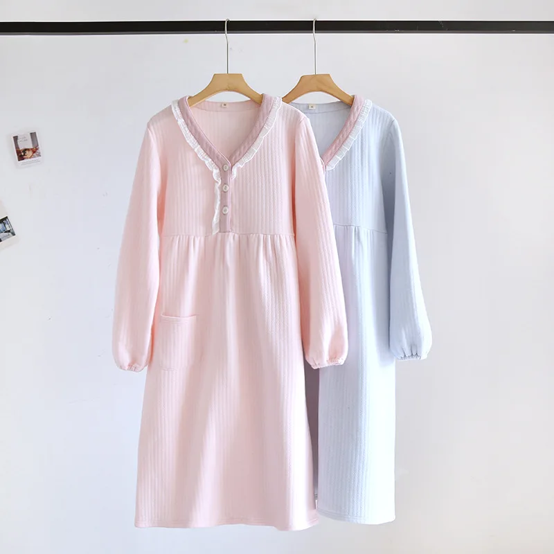 

Женский трехслойный халат из 100% хлопка с подкладкой, осенне-зимняя одежда для сна, пижамы, утепленная ночная рубашка из воздушного хлопка