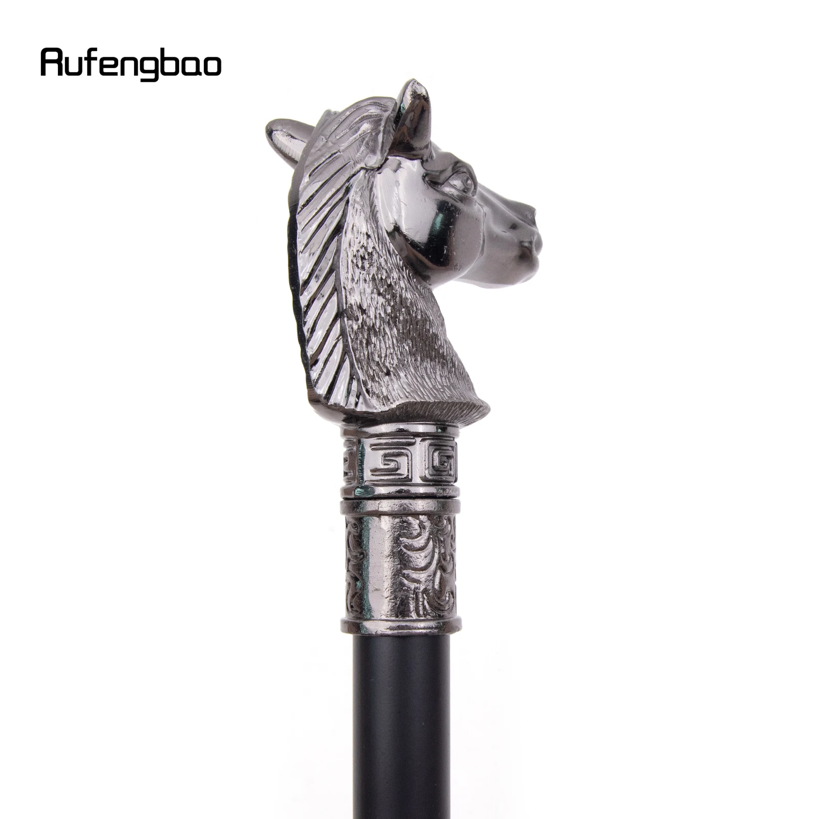 Race Horse Bristle Head Animal Single Joint Walking Stick with Hidden Plate Self Defense Fashion Cane Cosplay Crosier Stick 93cm