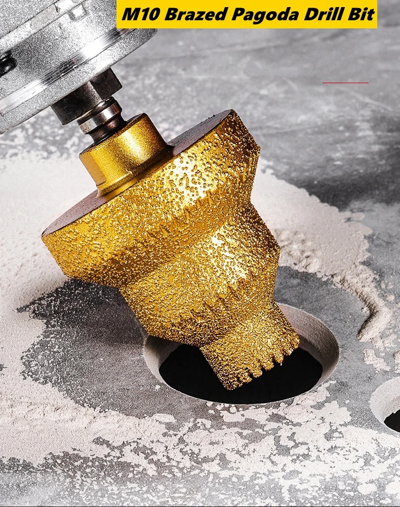 

Brazed Pagoda Drill Bit M10 Diamond Chamfer Router Tower Drill Tile Stone Rock Plate Drill Reaming Integrated Bit Diamond Tools