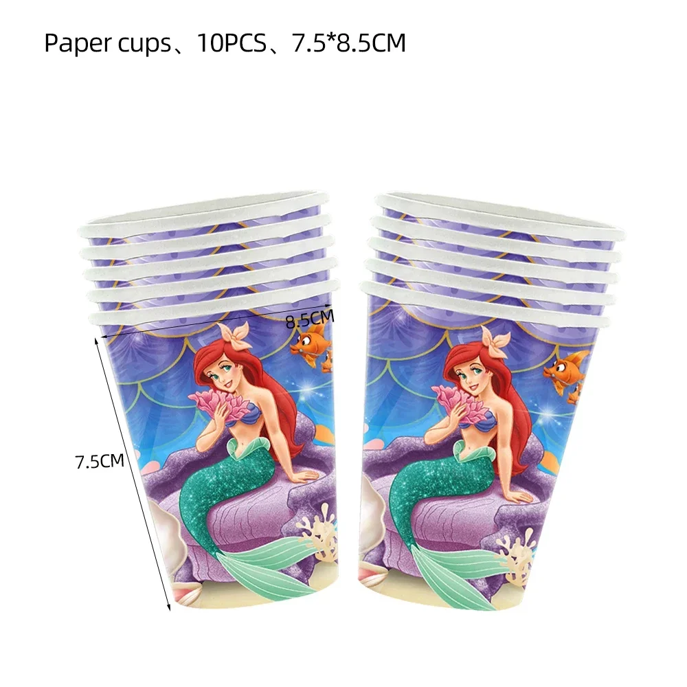 The Little Mermaid Princess Ariel Birthday Party Decoration Disposable Tableware Paper Plate Balloon for Kid Girls Baby Shower