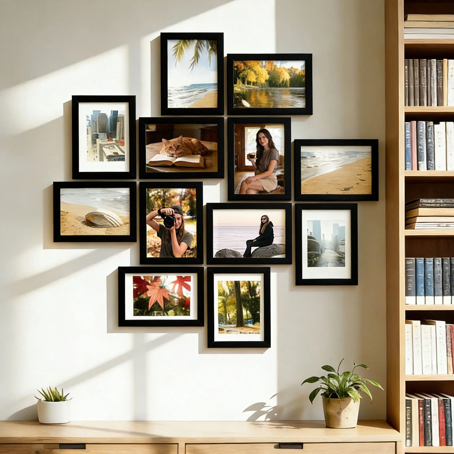 12Pcs Wood Photo Frame Set with Wall Layout Guide, Multi-Function Picture Frames, Commemorative Gift & Home Decor Accessories