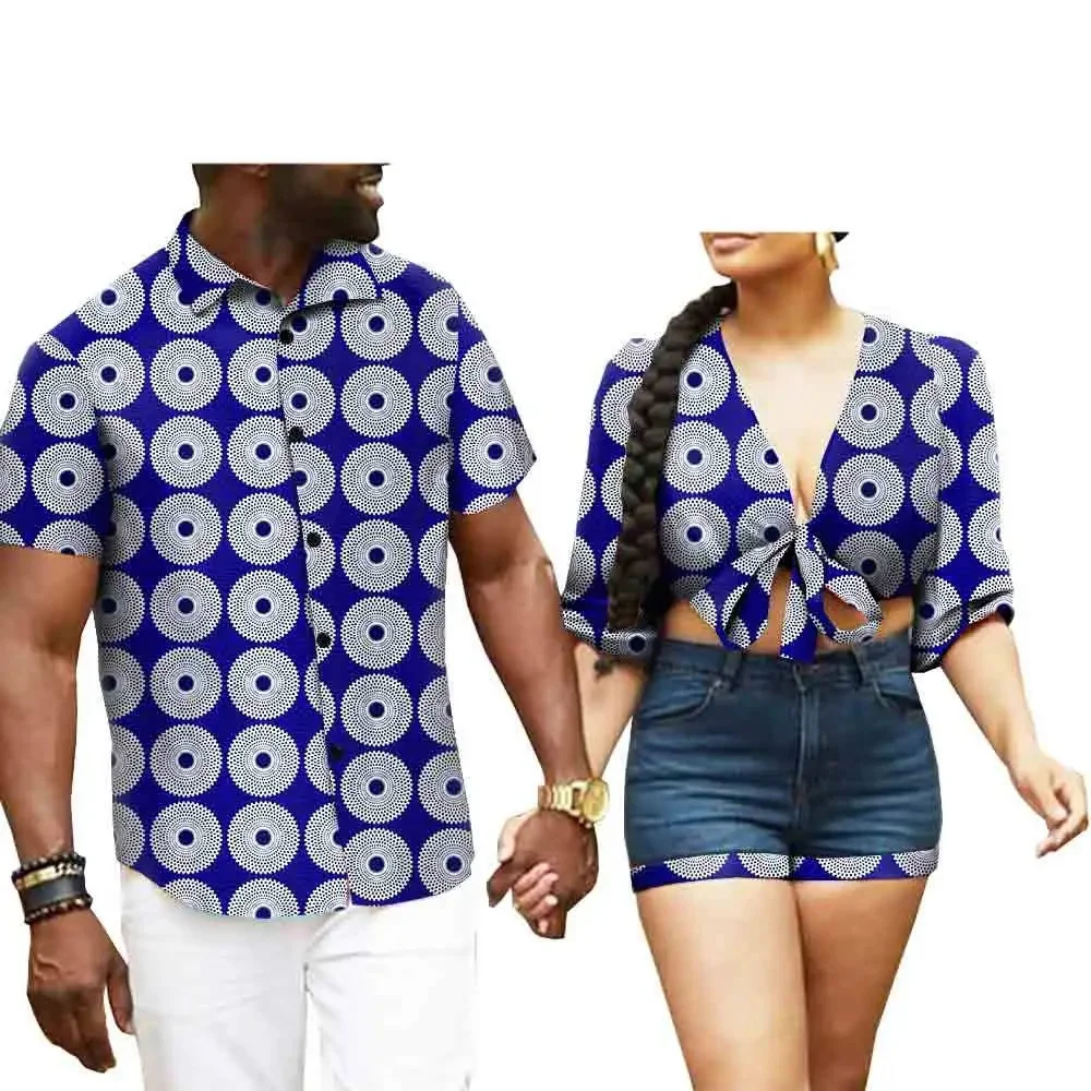 Sale! Fashion New African Print Crop Top for Women Couple Matching Clothes Men Outfits Dashiki Shirt Bazin Riche Lover Outwear