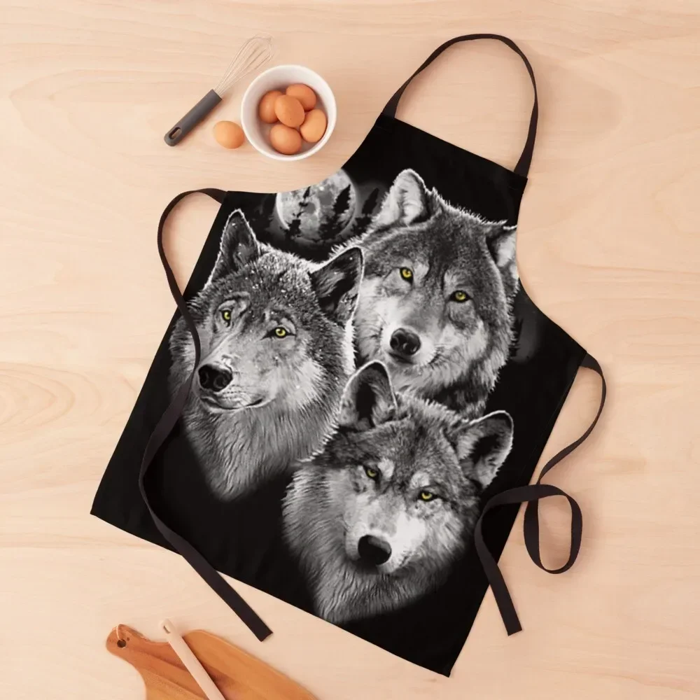 

Three Gray Wolves in Moonlight Apron All For Kitchen And Home restaurant accessories Men's Kitchen Home Supplies Apron